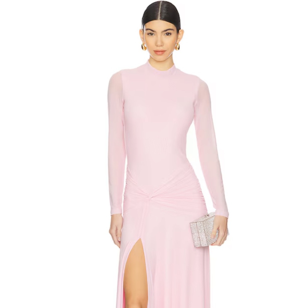 Bardot NWT Pink Leah Drop-waist Long Sleeve Mesh Maxi Dress with Side Slit